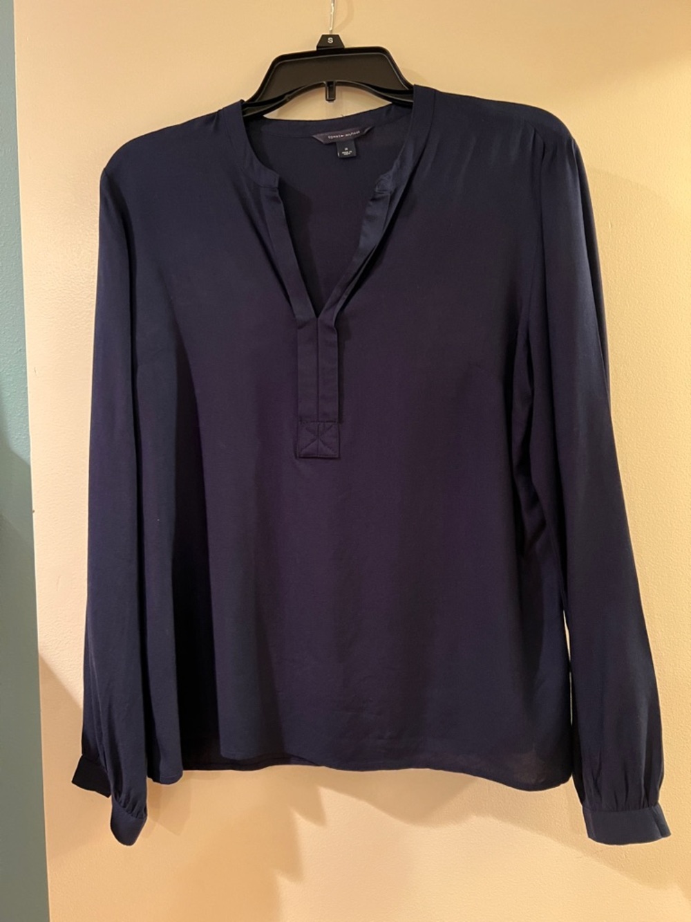 Tommy Hilfiger Navy Split V-Neck Long Sleeve Blouse